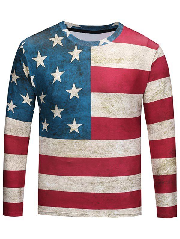 

Crew Neck Distressed American Flag Print Tee, Colormix