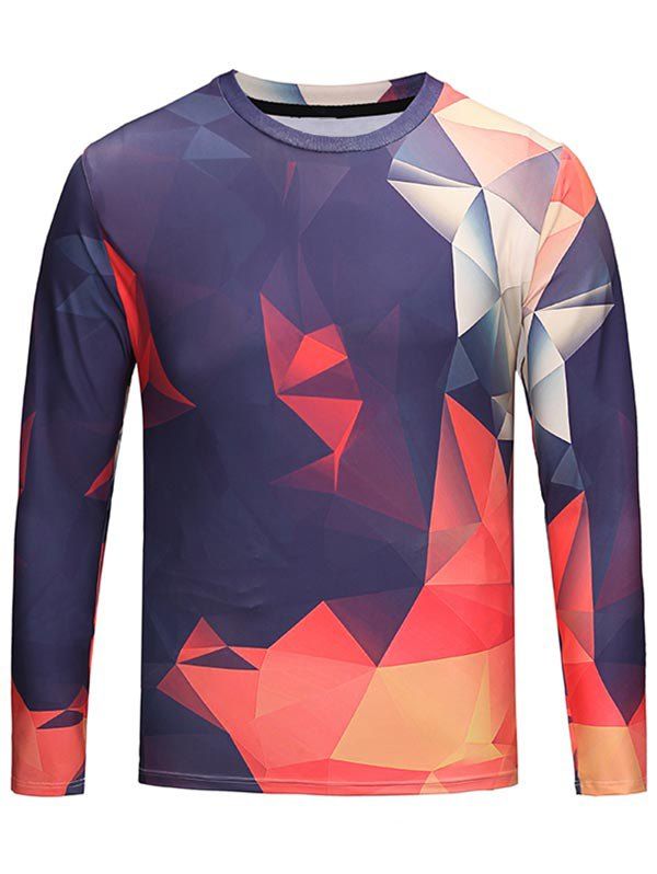 T-shirt Motif Géométrique à Col Rond Multicolore XL