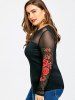 Plus Size Sheer Embroidery Long Sleeve T-shirt -  
