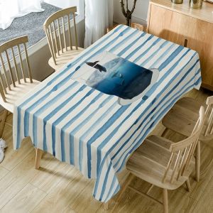

Cup Striped Print Fabric Dining Table Cloth, Light blue