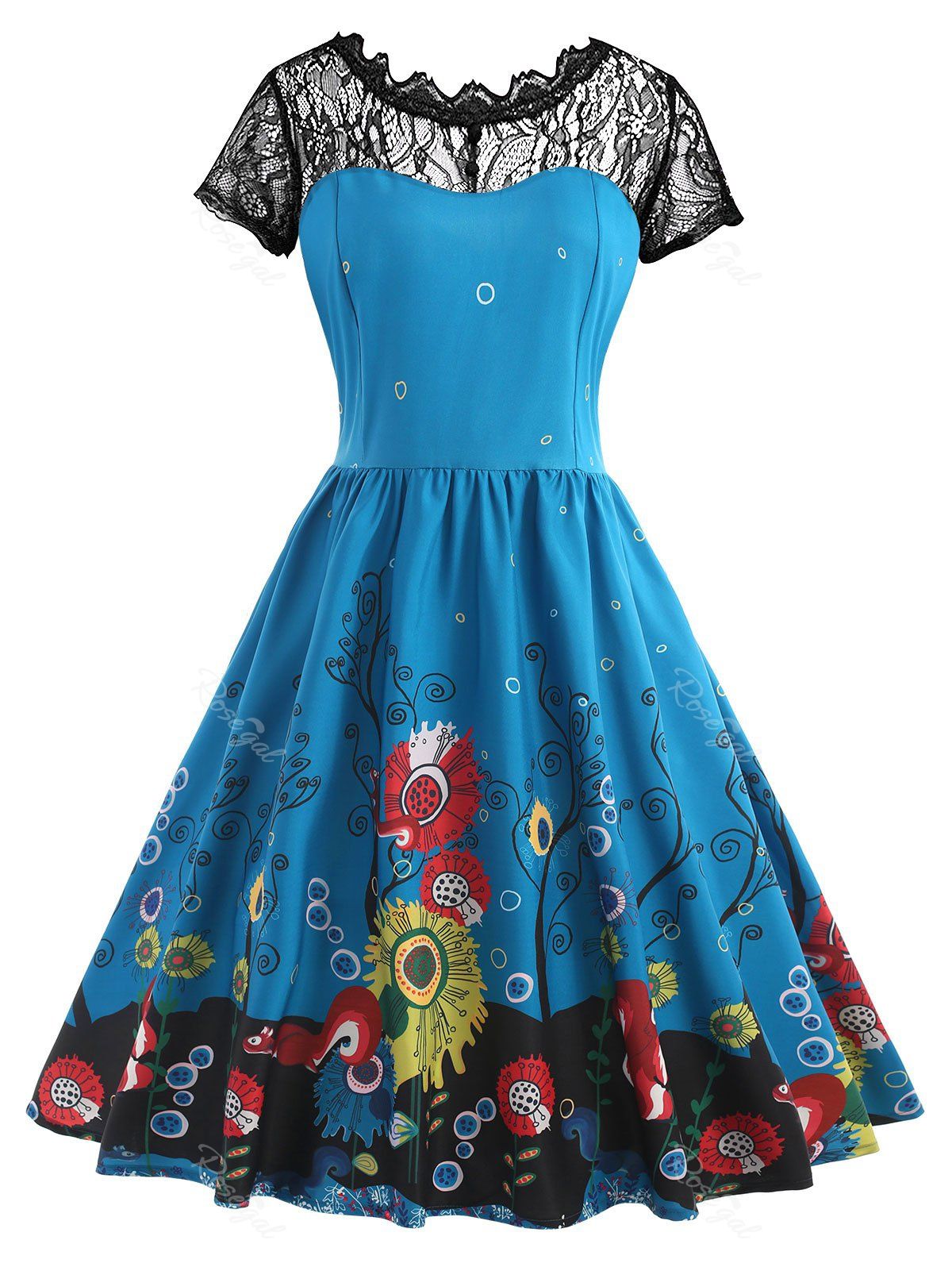 

Plus Size Lace Yoke Midi Dress, Blue
