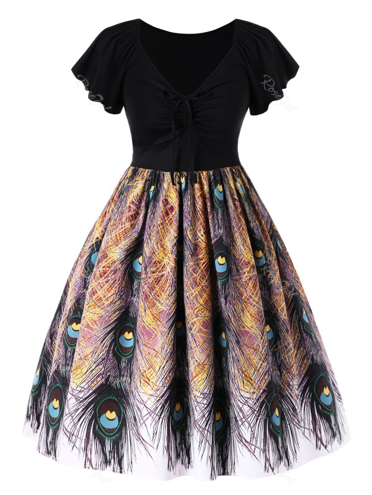 Plus Size Phoenix Tail Pattern Swing Dress