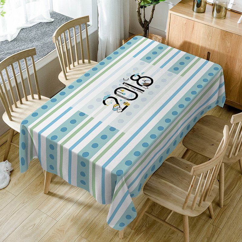 Online 2018 Stripe Print Fabric Waterproof Table Cloth  