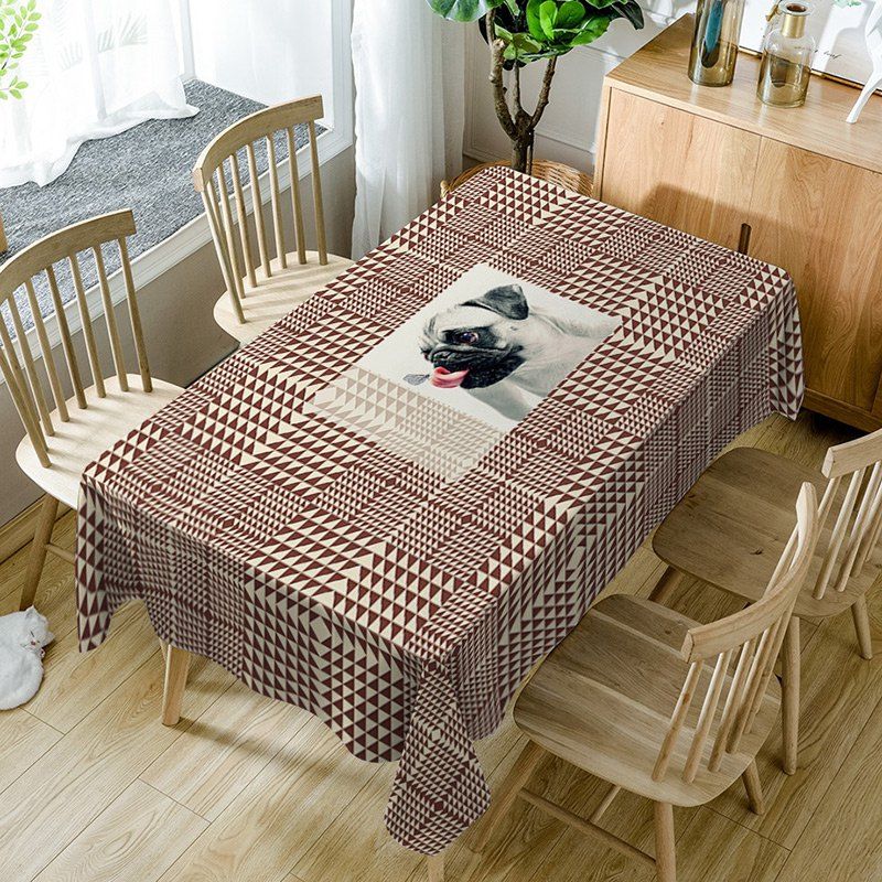 Buy Dog Geometric Print Fabric Waterproof Table Cloth  