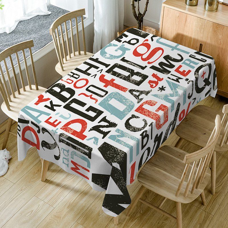 

Letter Print Fabric Waterproof Table Cloth, Colormix