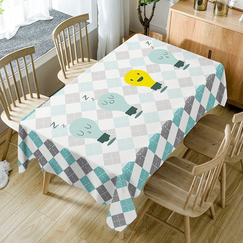 

Cartoon Lamp Plaid Print Fabric Waterproof Table Cloth, Colormix