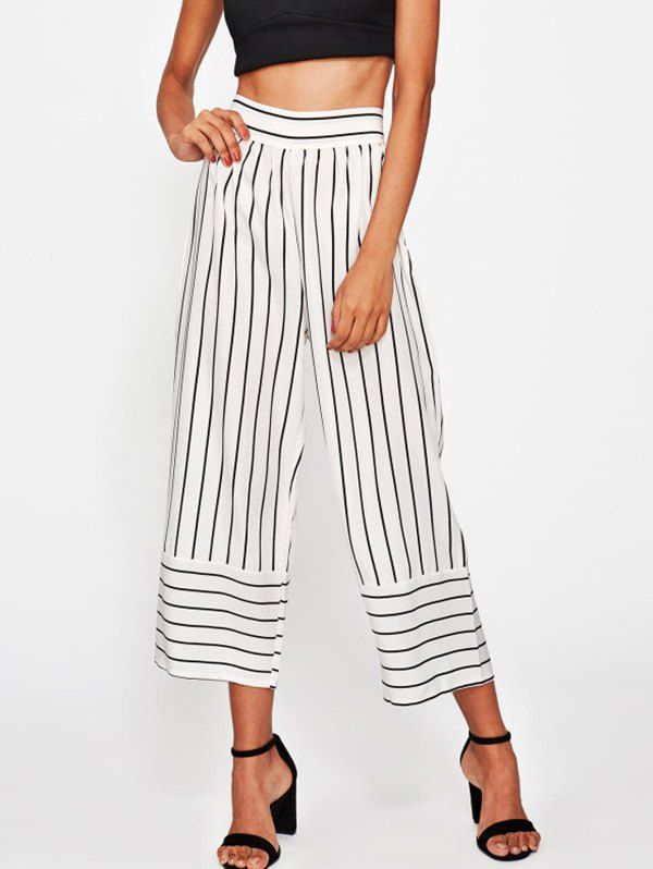 High Waisted Striped Gaucho Pants [45% OFF] | Rosegal