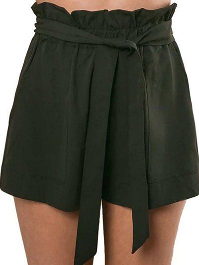 

Belted Ruffle Trim Shorts, Army green