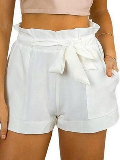 

Belted Ruffle Trim Shorts, White