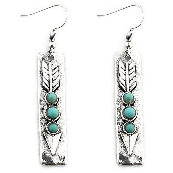 

Arrow Shape with Stone Inlay Dangle Earrings, Silver