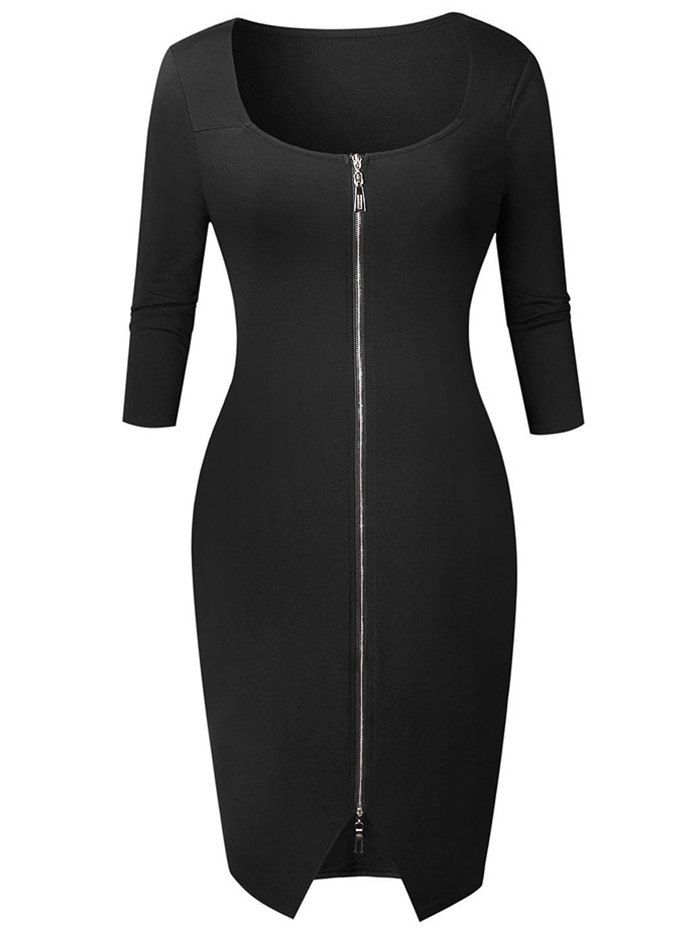 

Knee Length Zipper Bodycon Dress, Black