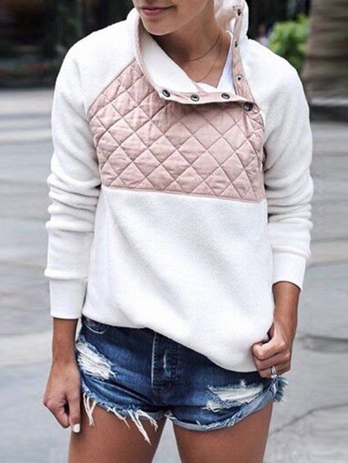 

Quilted Panel Fluffy Sweatshirt, White