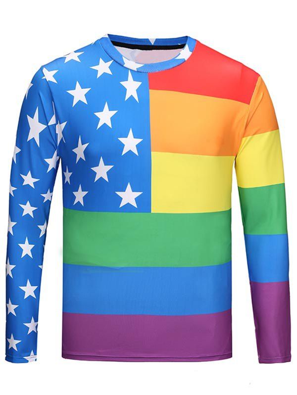 T-shirt Etoile Arc-en-ciel à Encolure Rond Multicolore 2XL