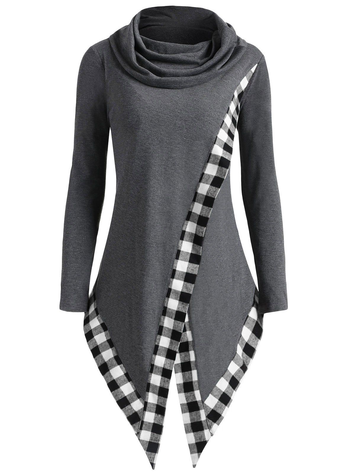 

Heap Collar Plaid Panel Asymmetric Overlap Top, Colormix