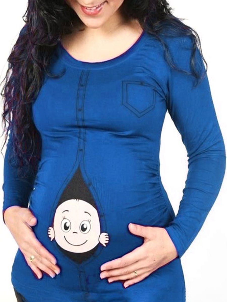 

Long Sleeve Baby Peeking Out Print Top, Blue