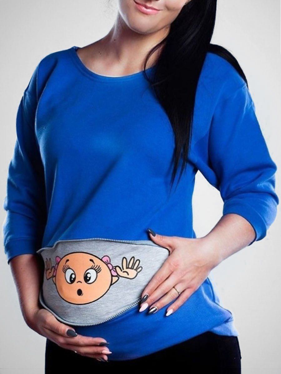 

Zipped Baby Peeking Print Maternity Sweatshirt, Blue