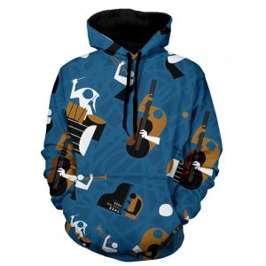 

Abstract Musical Instruments Pattern Pullover Hoodie, Blue