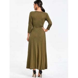 Army Green M Empire Waist V Neck Maxi Dress With Pockets | RoseGal.com