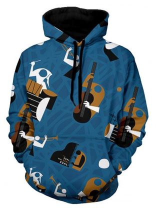 Abstract Musical Instruments Pattern Pullover Hoodie