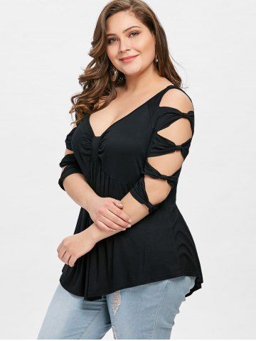 

Plus Size Bowknot Cut Empire Waist T-shirt, Black