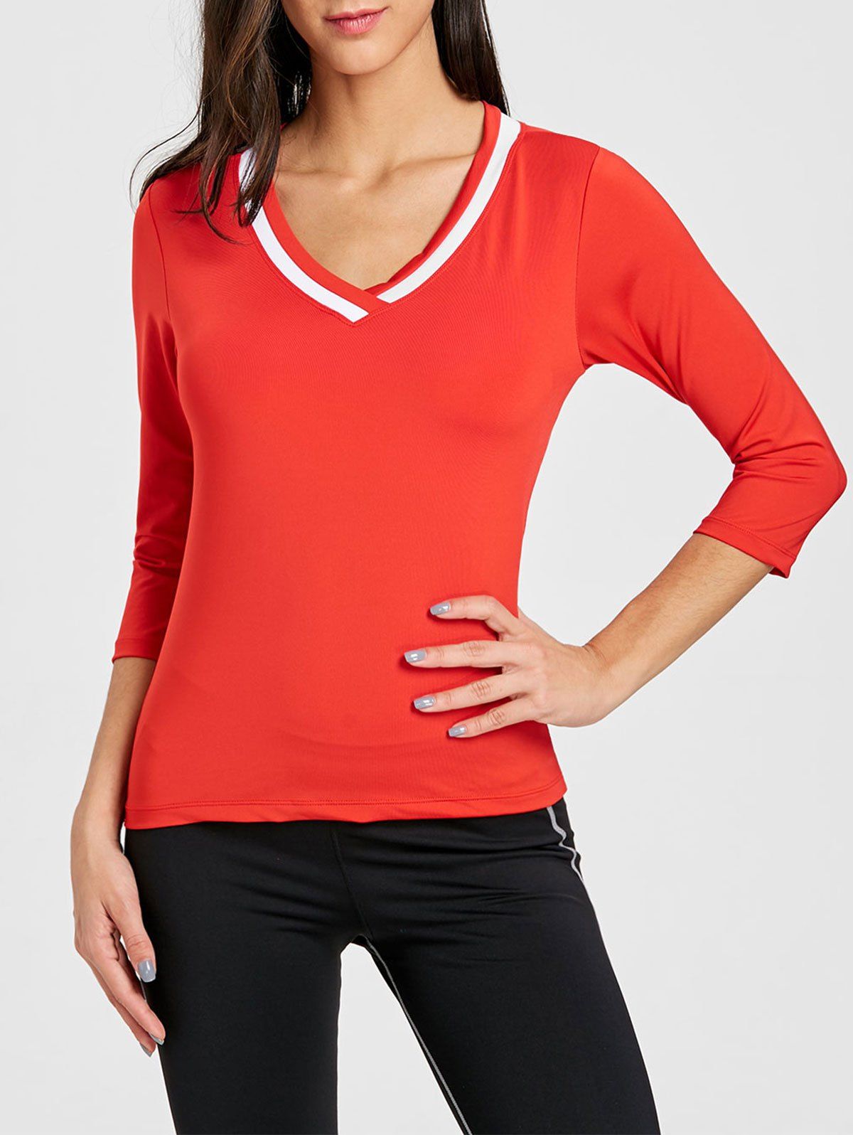 

V Neck Contrast Sports T-shirt, Red