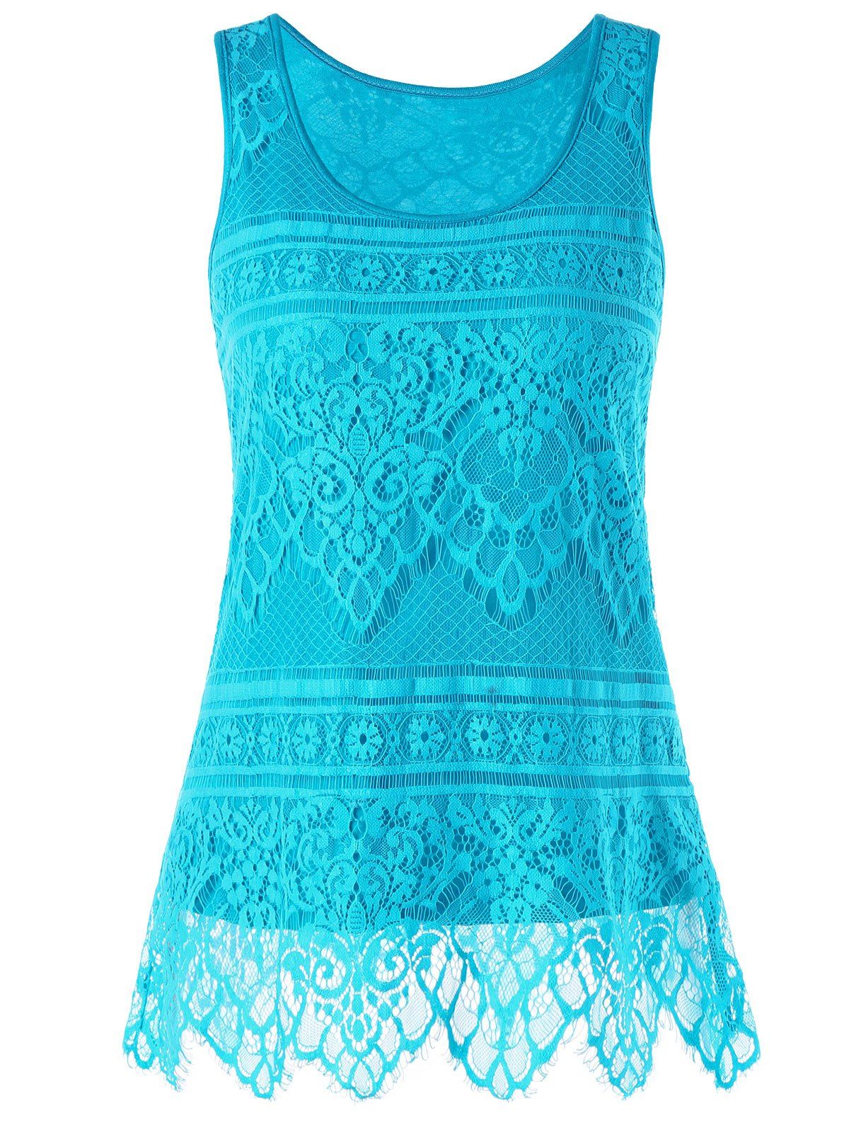 

U Neck Lace Tank Top, Blue