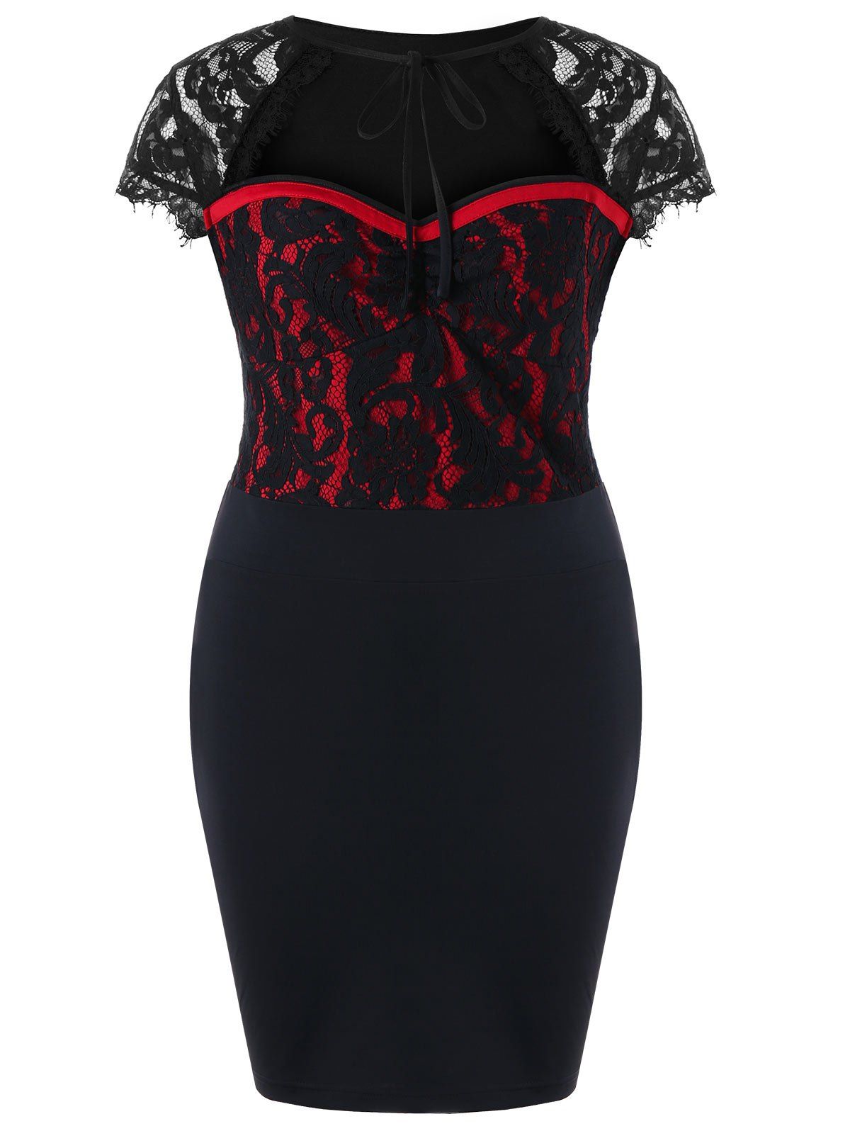 

Plus Size Sweetheart Neck Lace Panel Bodycon Dress, Black