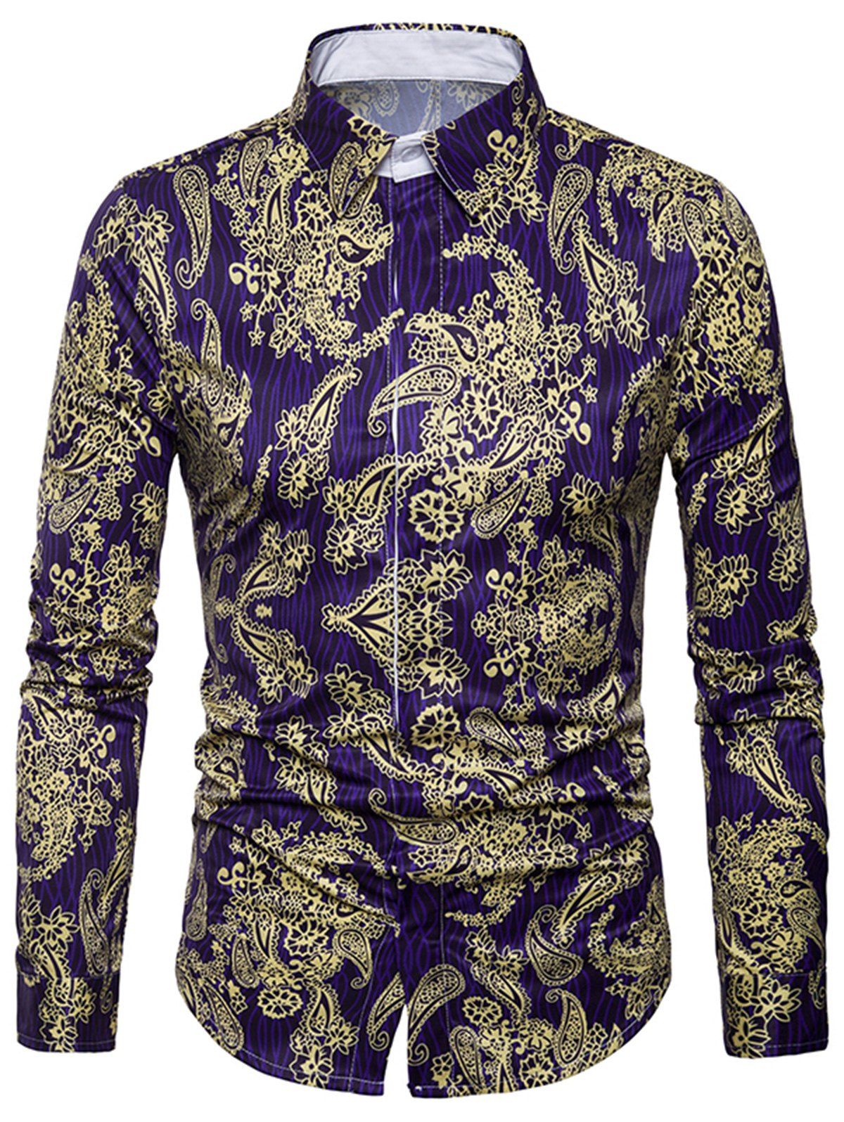 

Cover Placket 3D Paisley Print Shirt, Golden