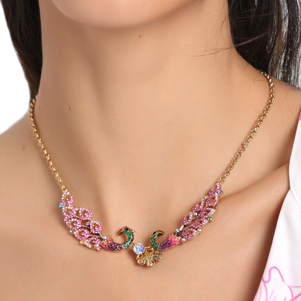 

Rhinestone Flower Peacock Valentine's Day Necklace, Papaya