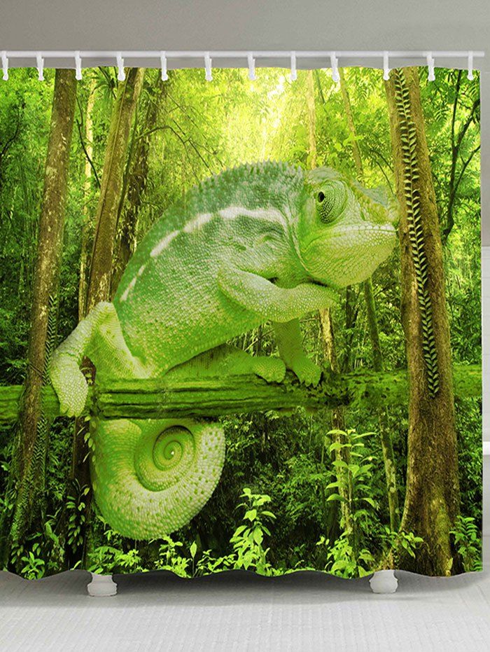 

Forest Chameleon Print Waterproof Shower Curtain, Green