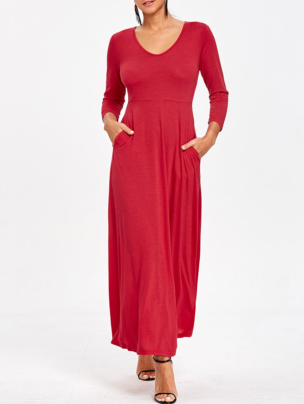 v neck maxi dress with pockets