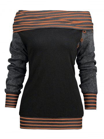 

Raglan Sleeve Stripe Trim Skew Neck T-shirt, Yellow orange