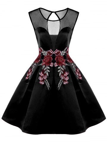 Flower Embroidery Sleeveless Flare Dress Flower Embroidery Sleeveless Flare Dress