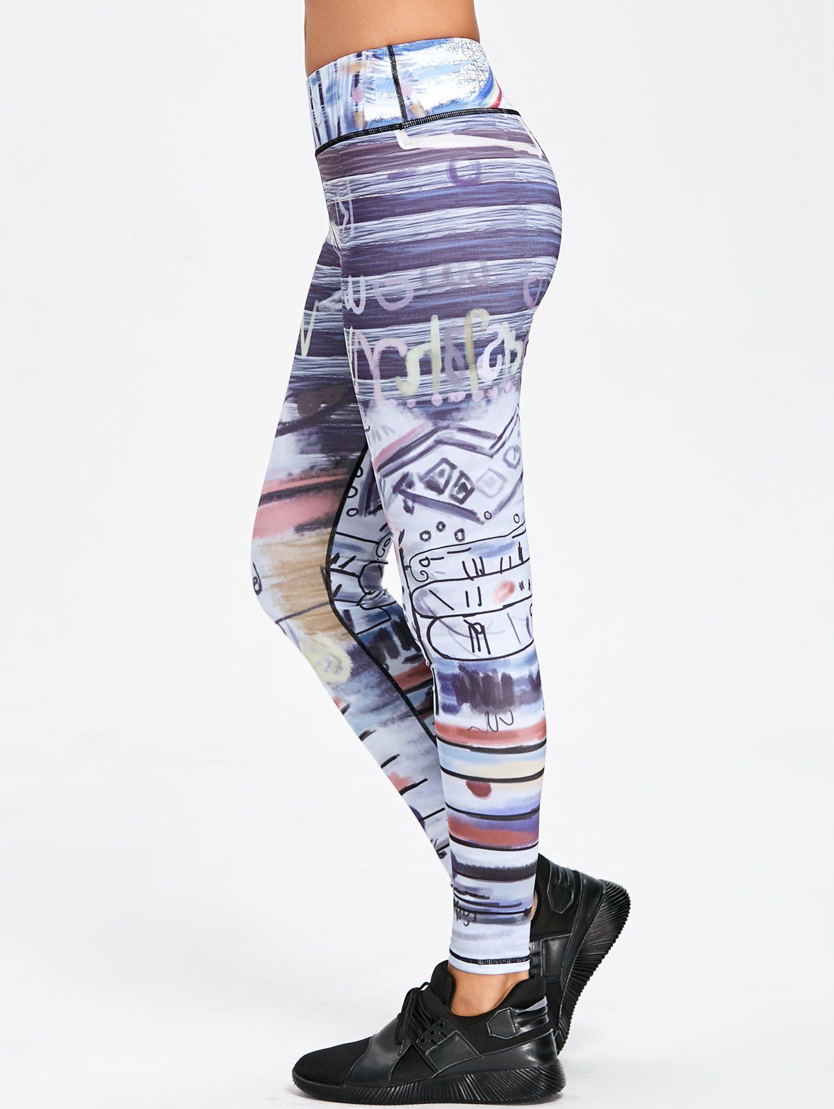 

Art Print Skinny Sports Leggings, Colormix