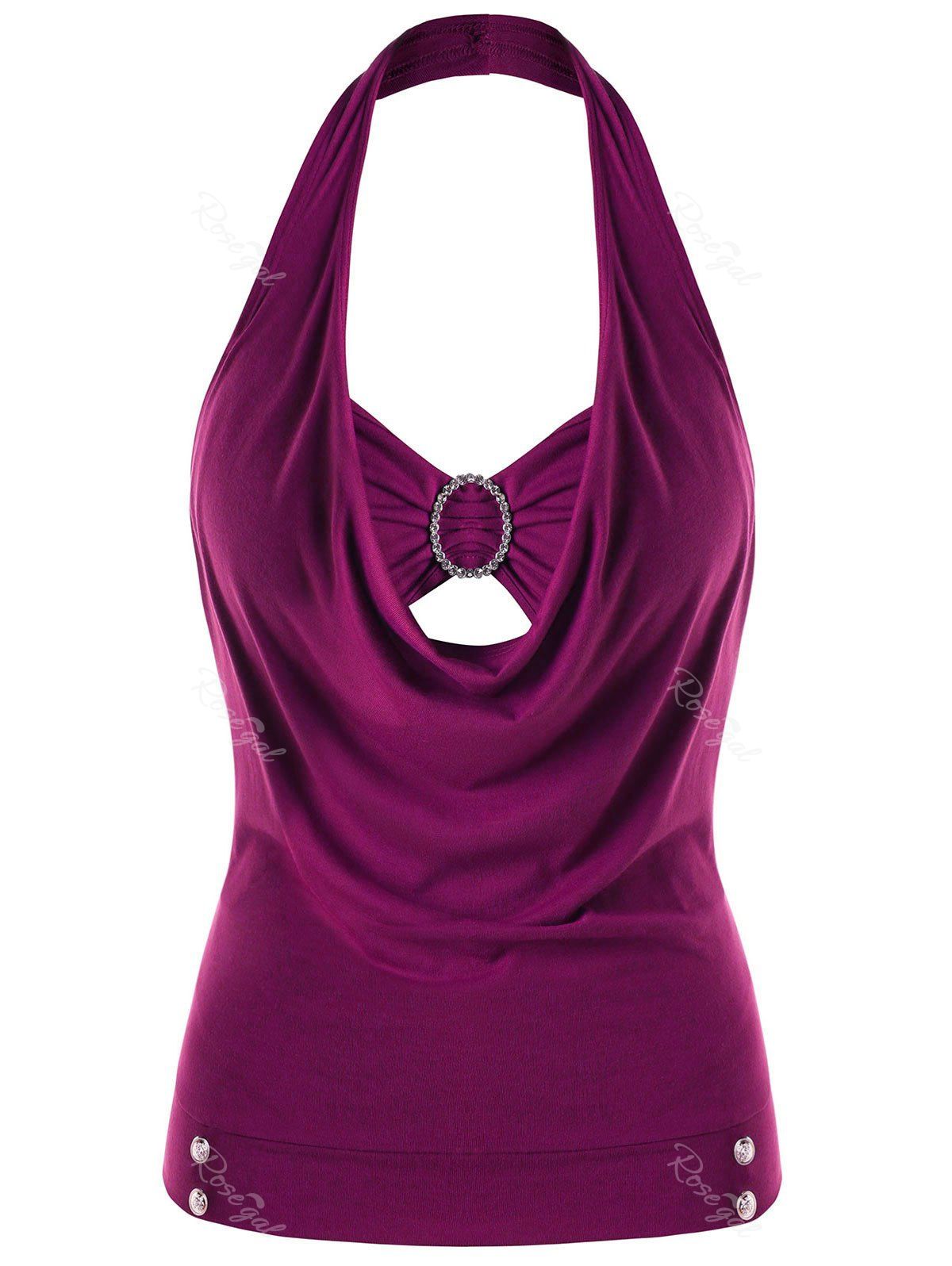 

Plus Size Embellished Halter Neck Tank Top, Rose red