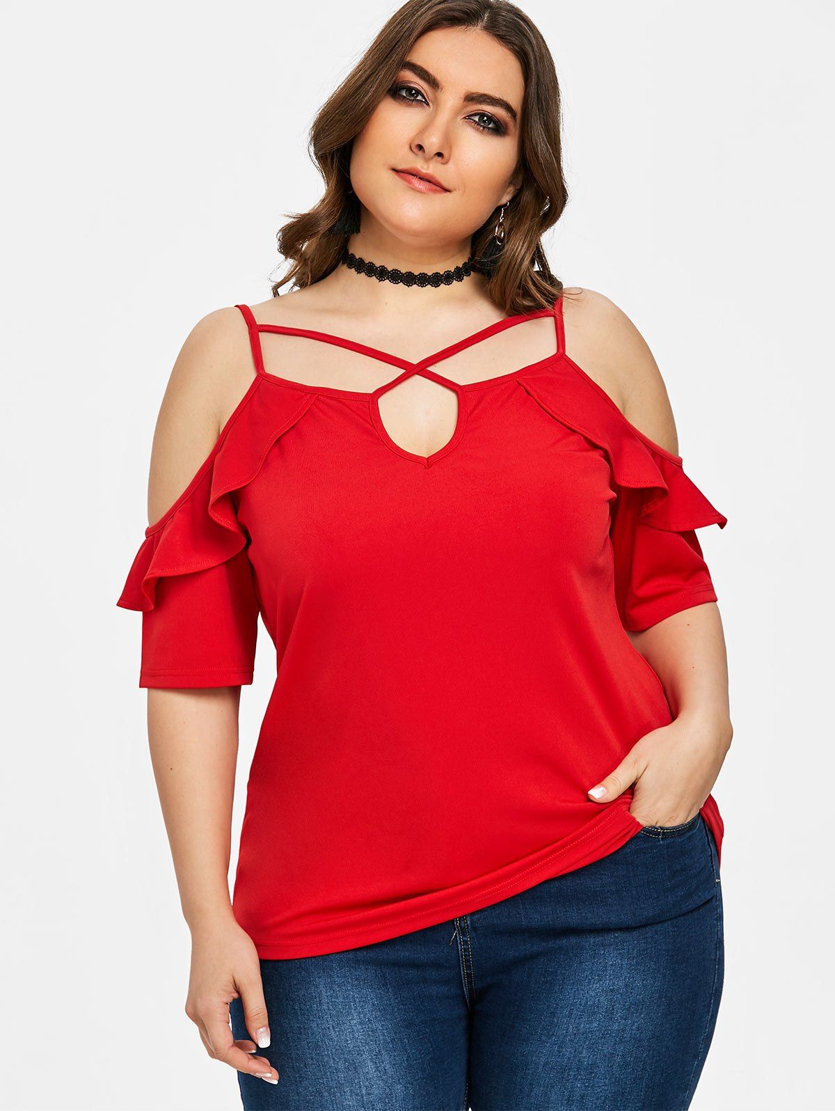 plus size cold shoulder tops uk