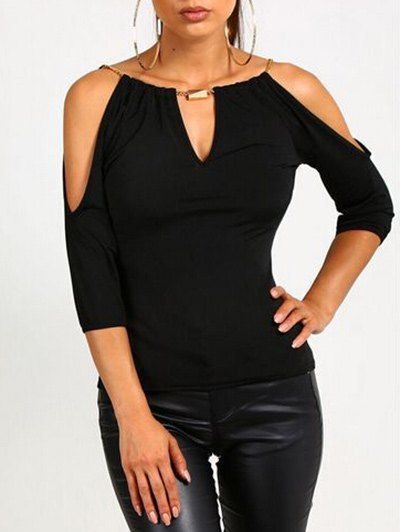 

Cold Shoulder Keyhole Neck T-shirt, Black