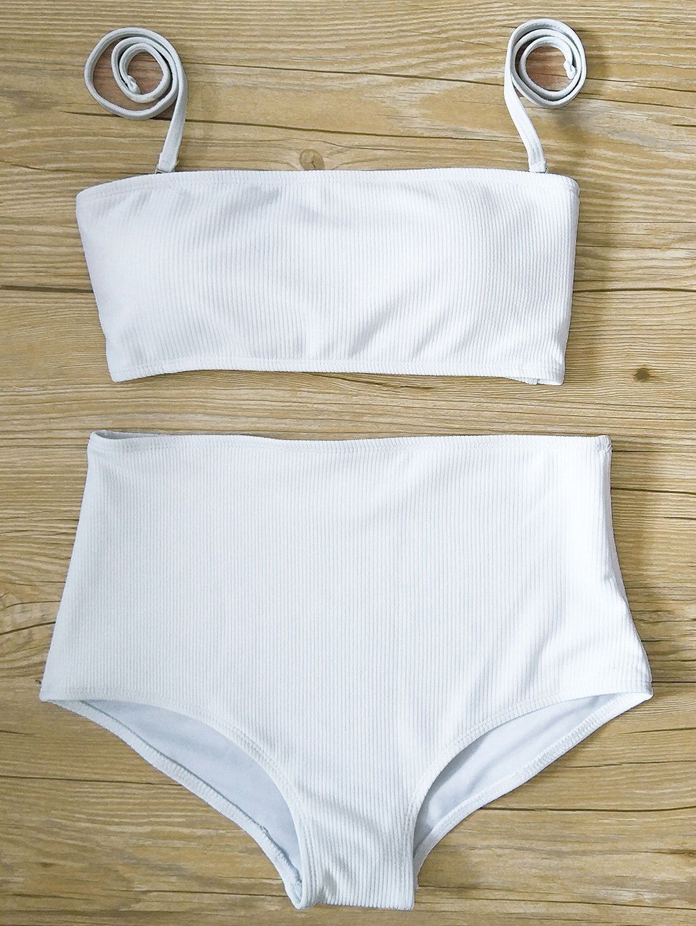 

High Waisted Ribbed Bikini Set, White