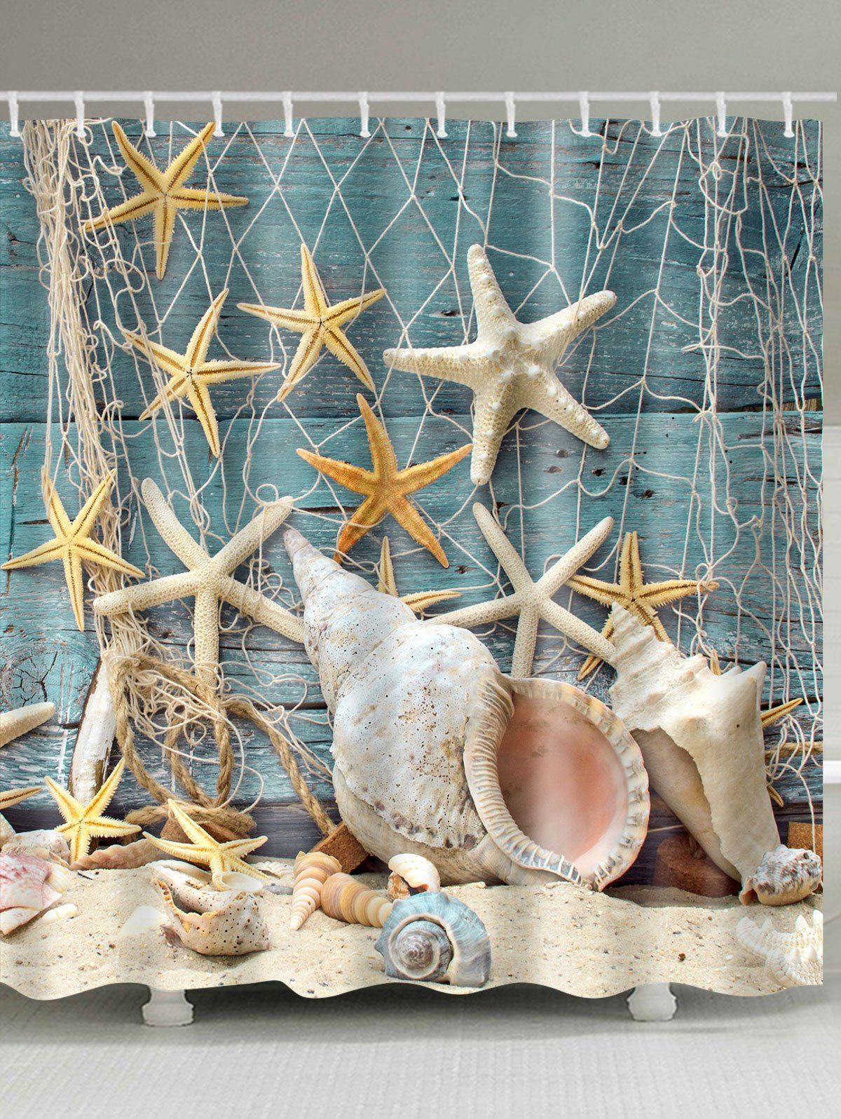 

Waterproof Starfish and Shell Printed Bath Shower Curtain, Colormix