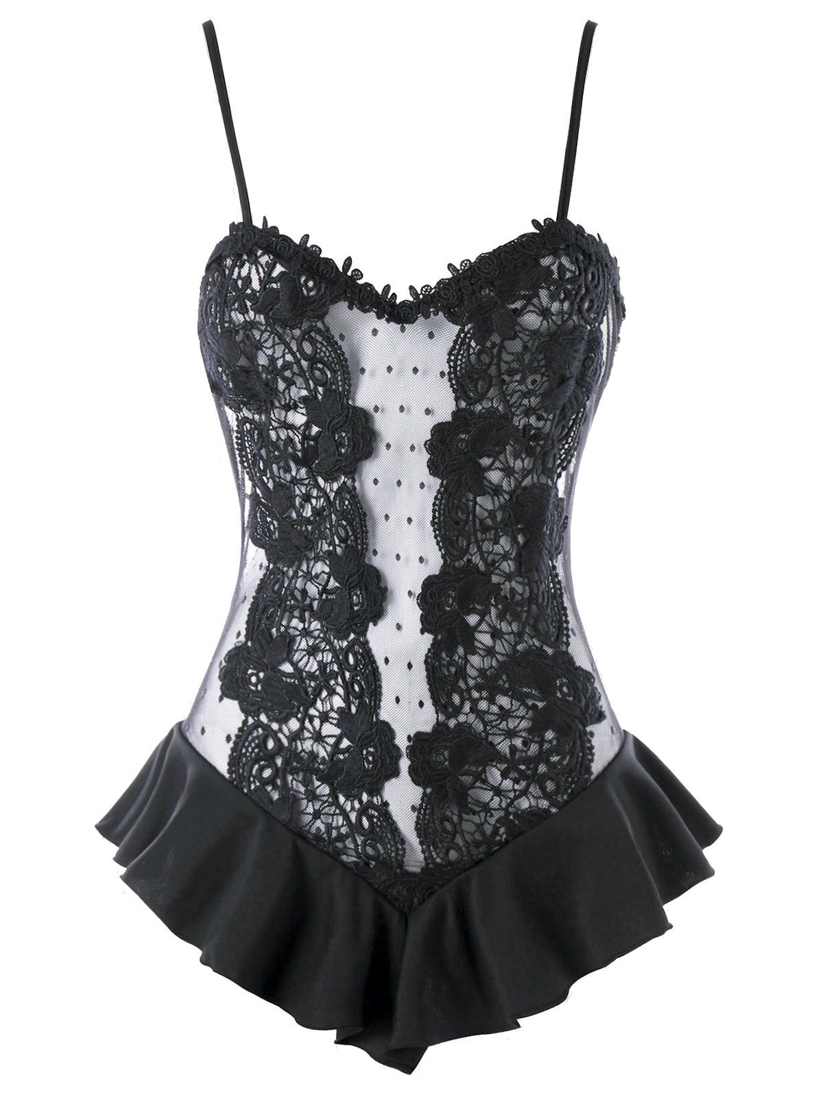 

Valentine Spaghetti Strap Sheer Lingerie Teddy, Black