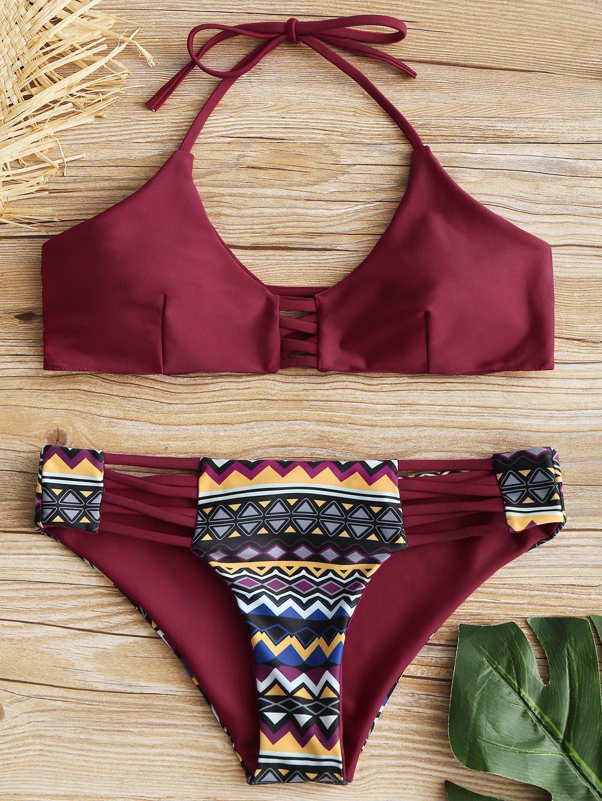 

Zig Zag Crisscross Halter Bikini Set, Red