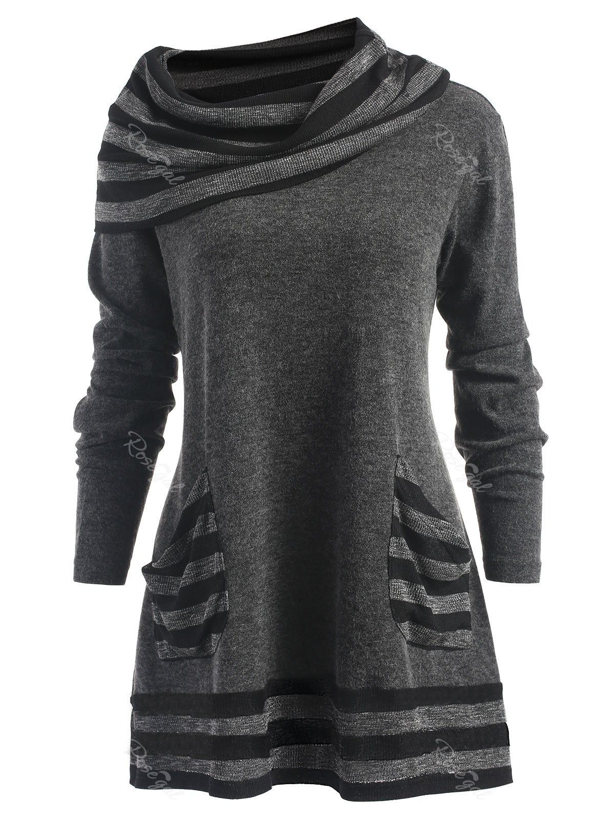 

Plus Size Heaps Collar Long Sleeve Tunic T-shirt, Deep gray