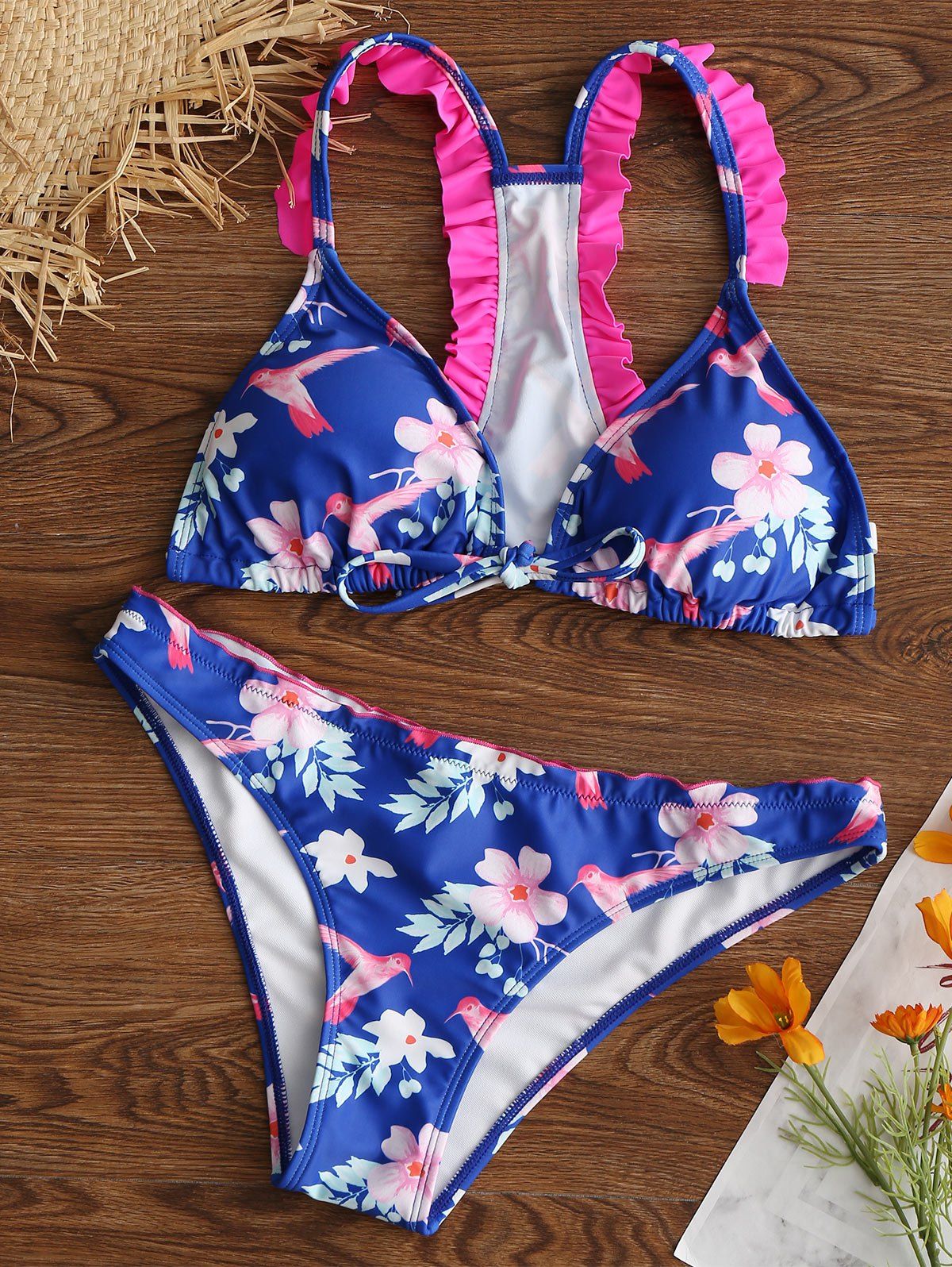 

Front Knot Frill Racerback Bikini, Colormix