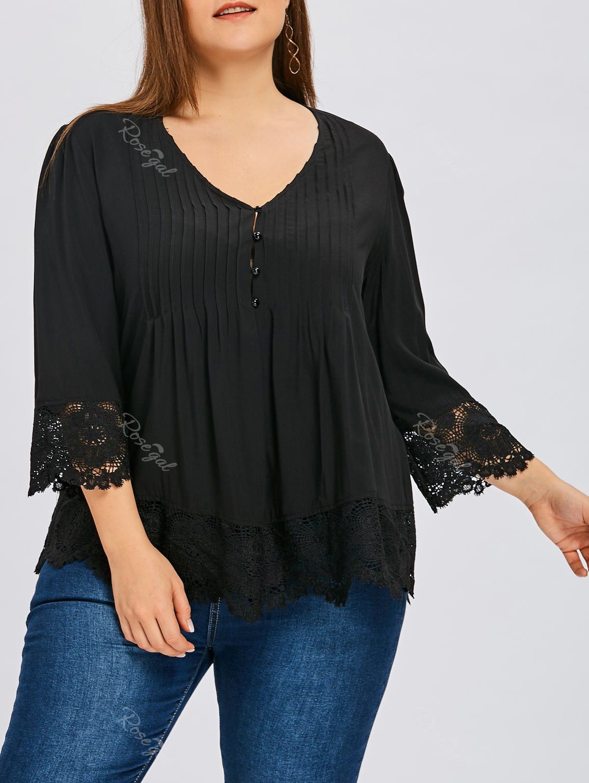 [31% OFF] Plus Size Lace Insert Skirted Pleated Blouse | Rosegal