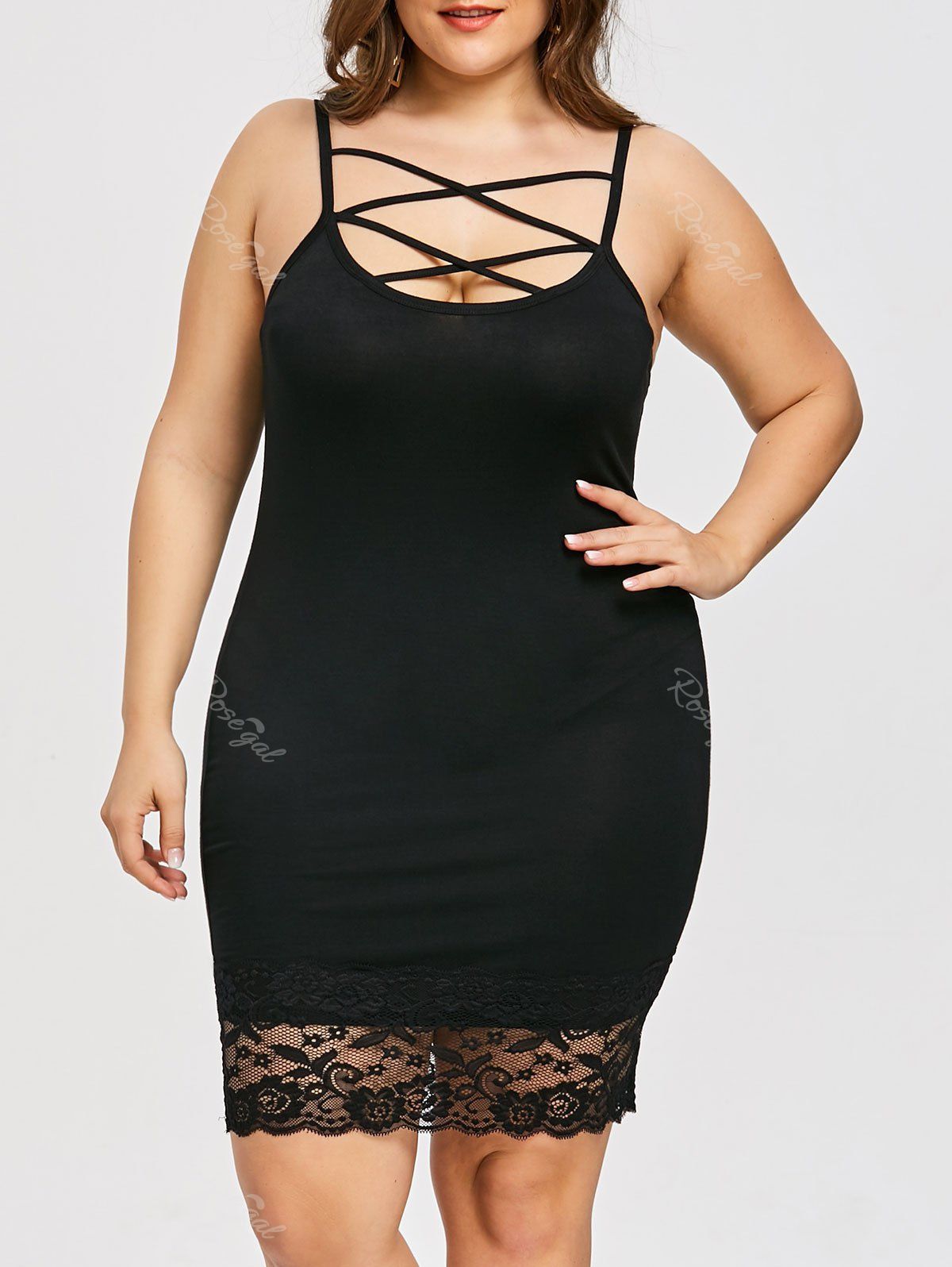 34 Off Plus Size Lace Trim Strappy Club Dress Rosegal 2094