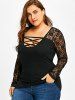 affordable plus size lace yoke lattice u neck top