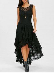 Tiered Lace High Low Dress -  