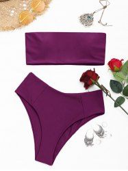 Ensemble de bikini coupe haute à col montant - Violacé rouge S