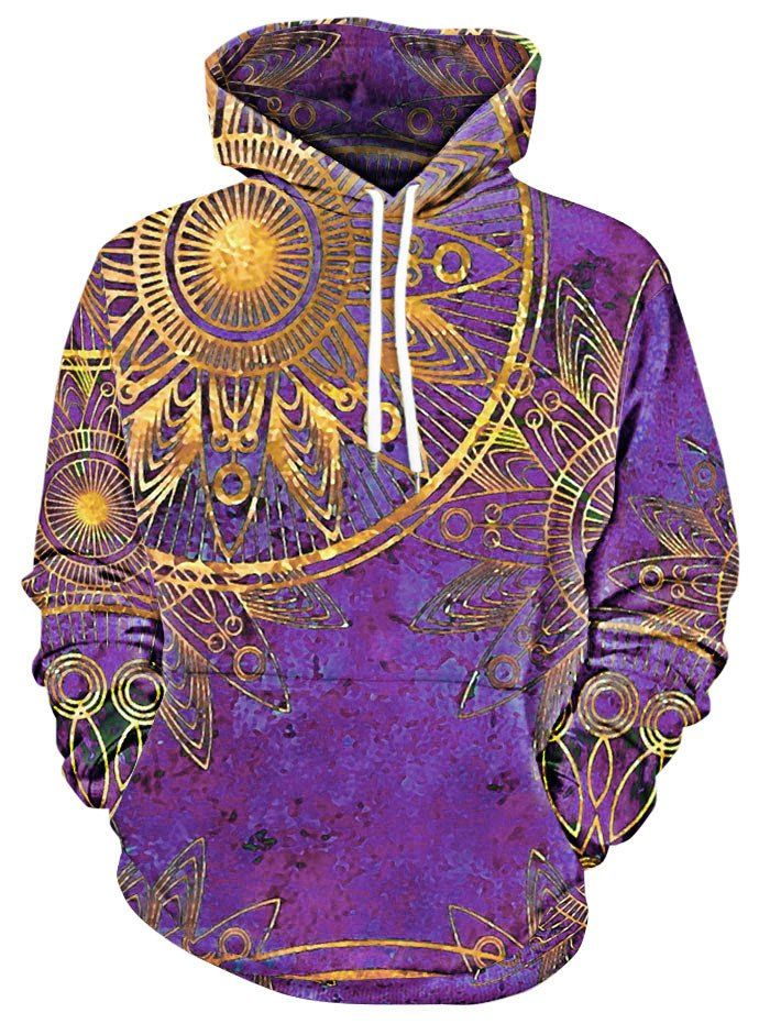 

Maya Totem Print Kangaroo Pocket Hoodie, Purple