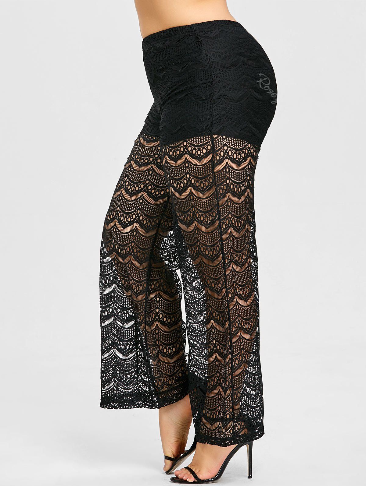 [55% OFF] Plus Size Sheer Lace Palazzo Pants | Rosegal